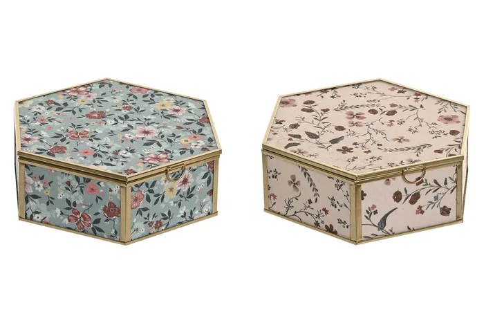 DKD Home Decor Joyero de Cristal y Metal 20x17,5x6,5 cm Surtido