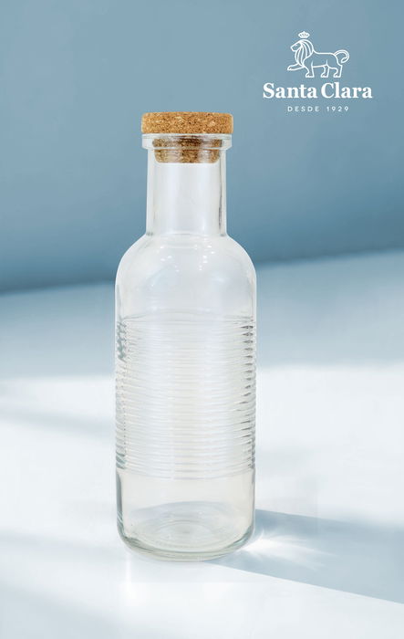 Santa Clara Botella de Vidrio 1 Litro con Tapa de Corcho, Rayas Horizontales, Color Santa Clara (12 Unidades)