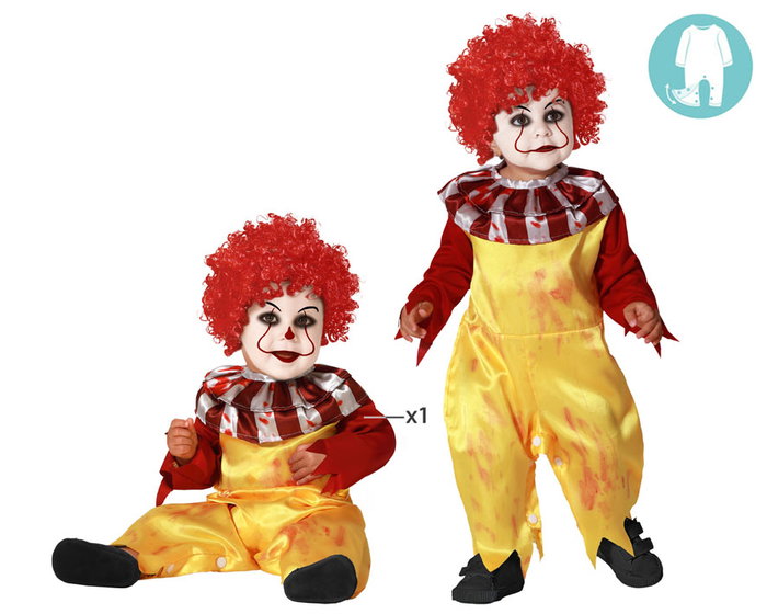 Atosa Disfraz Payaso Halloween Bebé Niño con Mono Amarillo y Cuello Atosa Disfraz Payaso Halloween Bebé Niño con Mono Amarillo y Cuello