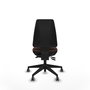 Silla de oficina Elche con mecanismo Asincro tapizada con Similpiel color Marrón oscuro. Equipada con Base piramidal negra, Sin brazos y Ruedas 65 mm parqué