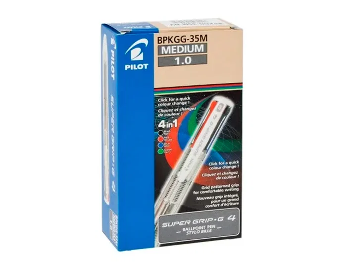 Pilot Bolígrafo Super Grip G Retráctil 4 Colores Sujeción de Caucho Tinta Base de Aceite Cuerpo Color Negro Pilot Bolígrafo Super Grip G Retráctil 4 Colores Sujeción de Caucho Tinta Base de Aceite Cuerpo Color Negro
