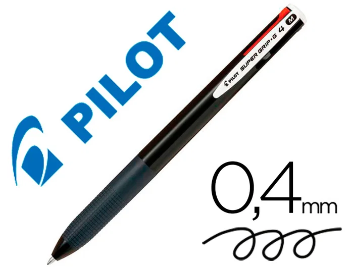Pilot Bolígrafo Super Grip G Retráctil 4 Colores Sujeción de Caucho Tinta Base de Aceite Cuerpo Color Negro Pilot Bolígrafo Super Grip G Retráctil 4 Colores Sujeción de Caucho Tinta Base de Aceite Cuerpo Color Negro