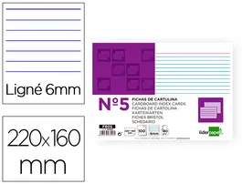 Liderpapel Fichas Rayadas Nº5 160x220 mm 180gr Paquete de 100 Unidades