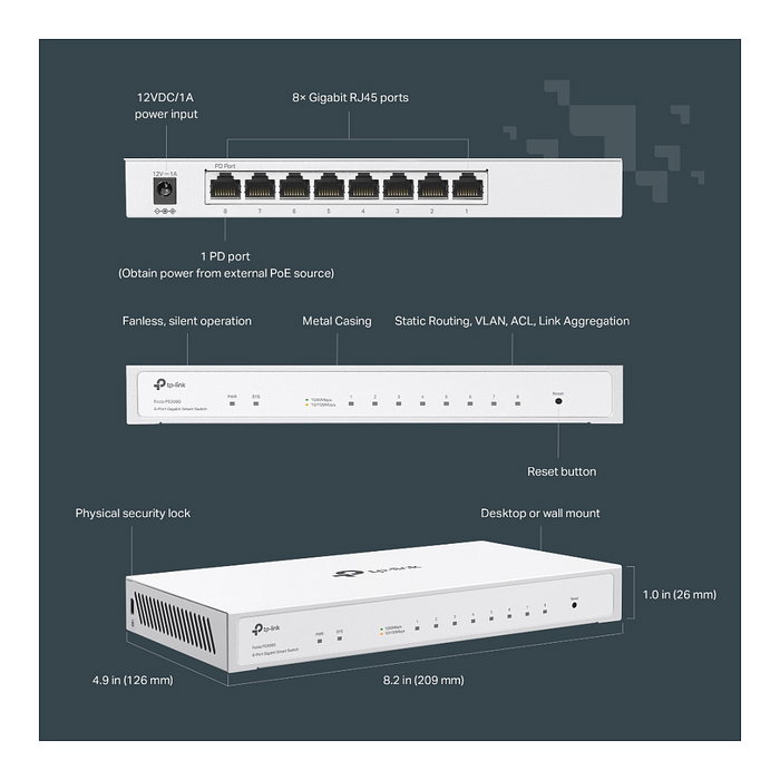 TP-Link Switch Smart FS308G 8 Puertos Gigabit Ethernet PoE Gestionado Blanco TP-Link Switch Smart FS308G 8 Puertos Gigabit Ethernet PoE Gestionado Blanco