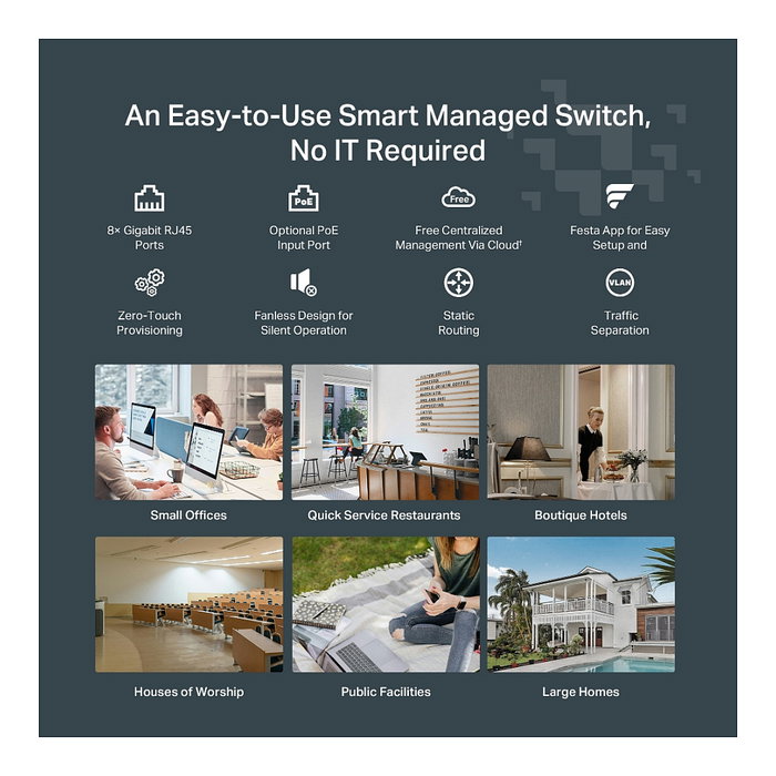 TP-Link Switch Smart FS308G 8 Puertos Gigabit Ethernet PoE Gestionado Blanco TP-Link Switch Smart FS308G 8 Puertos Gigabit Ethernet PoE Gestionado Blanco