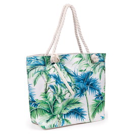 PUCKATOR Bolsa de Playa con Neceser Palmeras 37x53x15 cm en Algodón y Poliéster, Cierre Cremallera Metalico