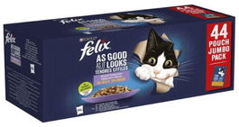 Purina Felix Fantastic Selección Sabores 44x85g Comida Húmeda para Gatos Adultos Pollo Buey Salmón Atún en Gelatina