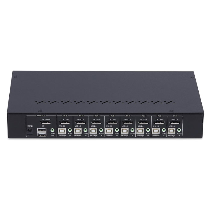StarTech Switch KVM de 8 Puertos DisplayPort 4K 60Hz con Montaje 1U para Rack, Conmutador 8 Ordenadores con Audio, Control por Botón/Hotkey y Hub USB 4 Puertos, Certificado TAA