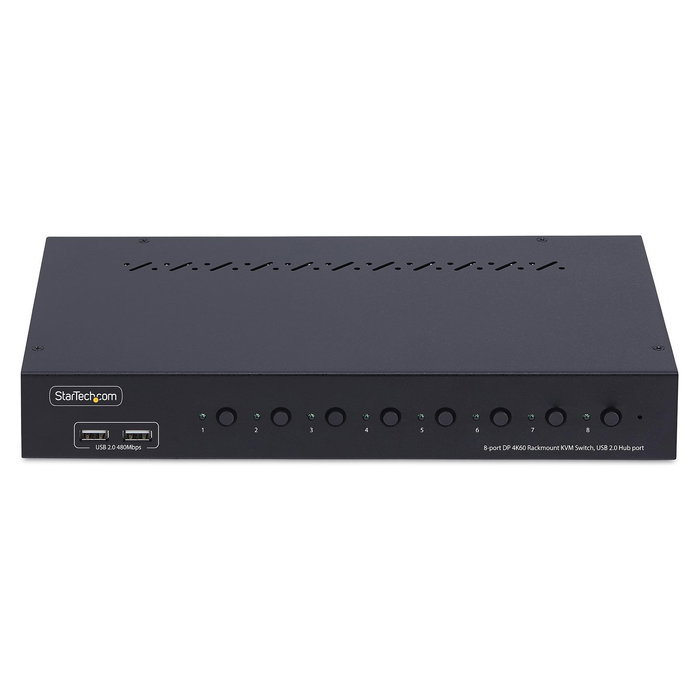 StarTech Switch KVM de 8 Puertos DisplayPort 4K 60Hz con Montaje 1U para Rack, Conmutador 8 Ordenadores con Audio, Control por Botón/Hotkey y Hub USB 4 Puertos, Certificado TAA