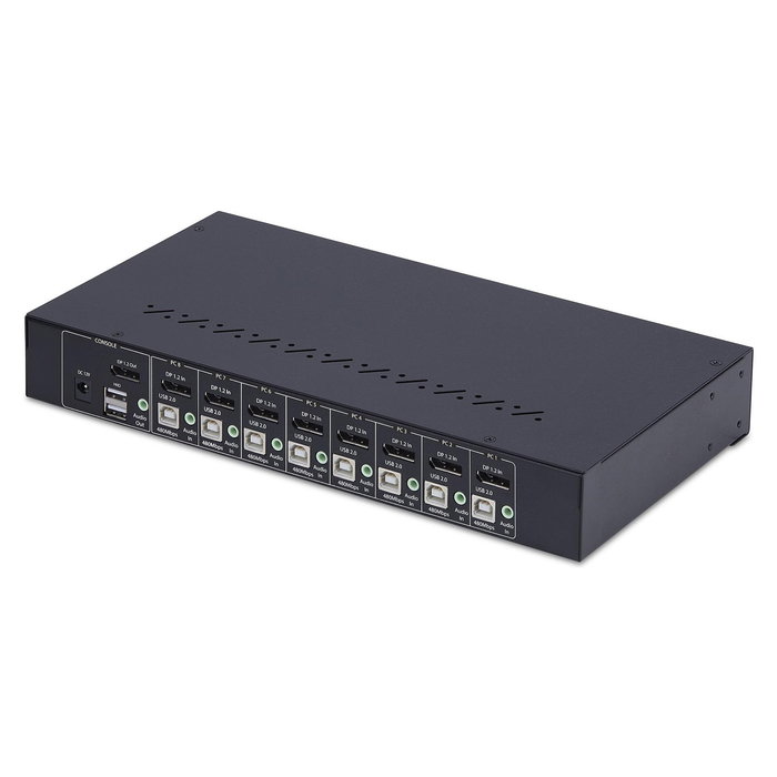StarTech Switch KVM de 8 Puertos DisplayPort 4K 60Hz con Montaje 1U para Rack, Conmutador 8 Ordenadores con Audio, Control por Botón/Hotkey y Hub USB 4 Puertos, Certificado TAA