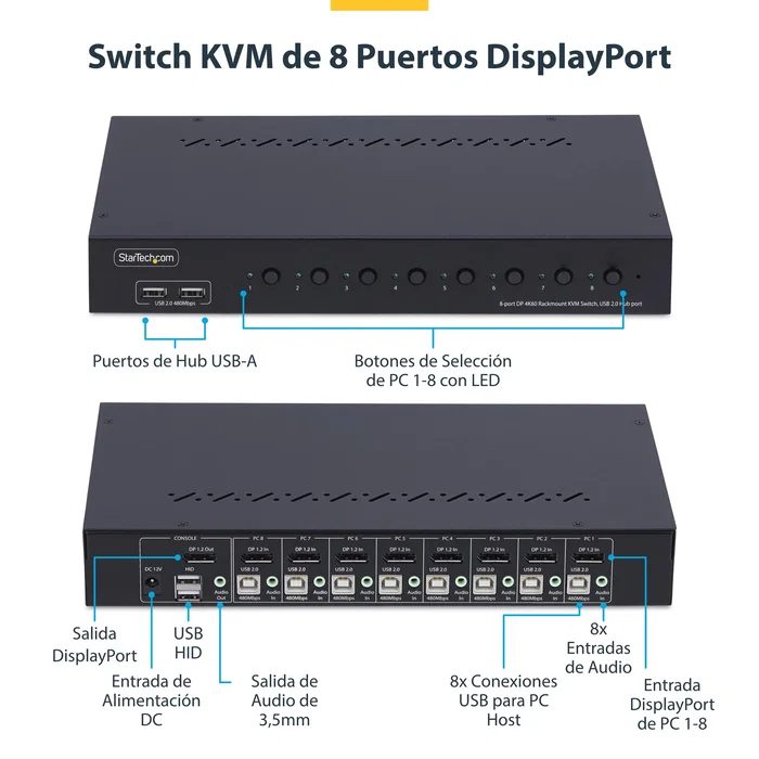 StarTech 8-Port DisplayPort KVM Switch 4K 60Hz 1U Rackmount StarTech 8-Port DisplayPort KVM Switch 4K 60Hz 1U Rackmount