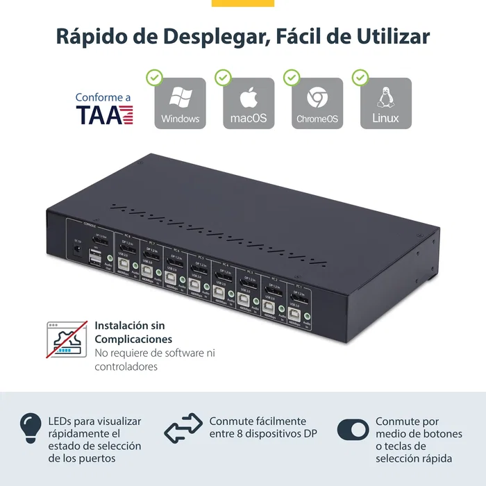 StarTech 8-Port DisplayPort KVM Switch 4K 60Hz 1U Rackmount StarTech 8-Port DisplayPort KVM Switch 4K 60Hz 1U Rackmount