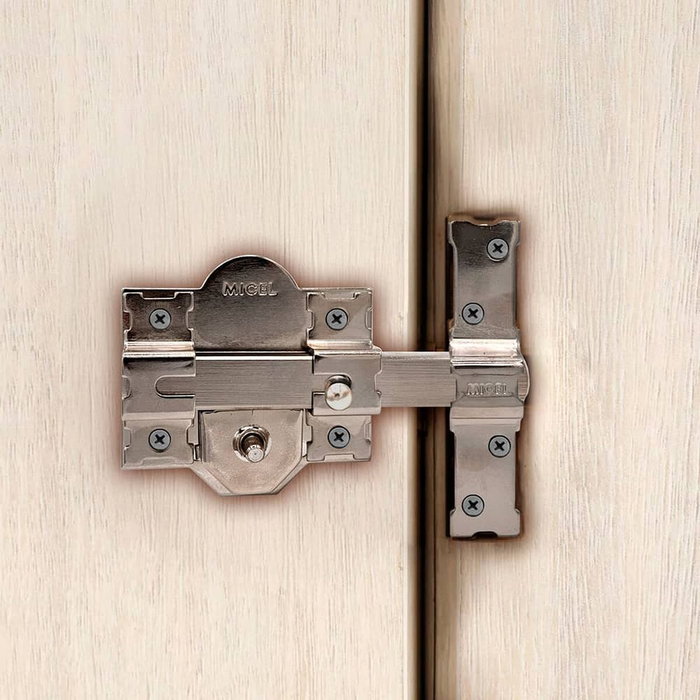 Micel Cerrojo de seguridad sobreponer modelo CRR08 de acero con acabado níquel 86b/70 mm