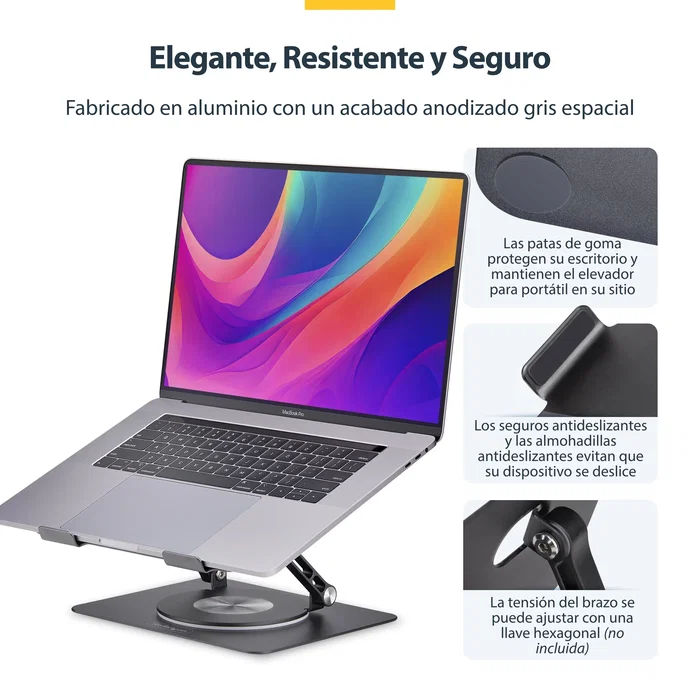 StarTech.com Soporte Elevador de Portátil con Base Giratoria de 360°, Plata