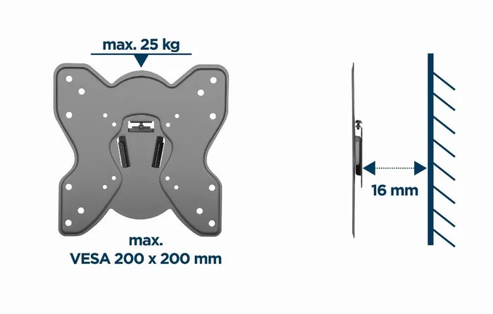 Gembird WM-42F-03 Soporte de Pared Fijo para TV 23-42", Hasta 25 kg, VESA 200x200, Negro, Incluye Kit de Montaje