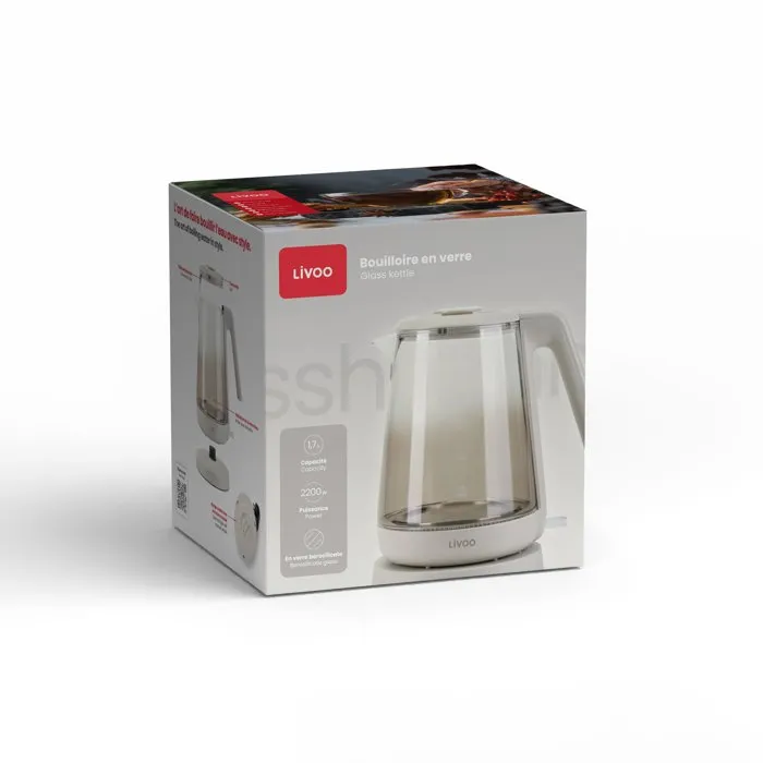 Livoo Hervidor de Agua Eléctrico 1.7 Litros 2200W de Cristal Gris Modelo DOD216G