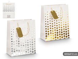Pincello Bolsa Asa Puntos Oro Plata 32x26x12 cm (Set de 48)