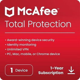 McAfee Antivirus Total Protection 2024 - 1 Dispositivo - 1 Año - Licencia ESD (Descarga Directa)