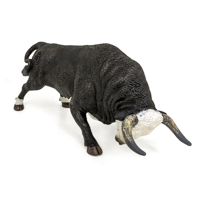 DEQUBE Toro Bravo Cara Blanca Embistiendo Réplica Animal Pintada a Mano Coleccionable