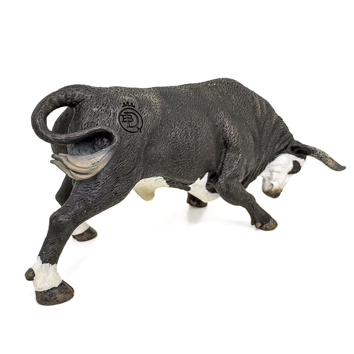 DEQUBE Toro Bravo Cara Blanca Embistiendo Réplica Animal Pintada a Mano Coleccionable