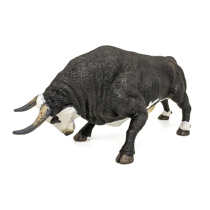 DEQUBE Toro Bravo Cara Blanca Embistiendo Réplica Animal Pintada a Mano Coleccionable