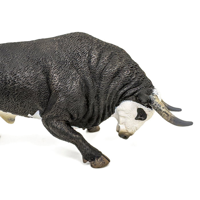 DEQUBE Toro Bravo Cara Blanca Embistiendo Réplica Animal Pintada a Mano Coleccionable
