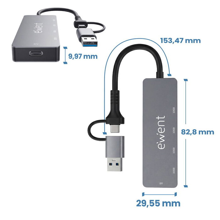 Ewent EW1151 Hub USB-C 3.2 Gen 2 Docking Station - 4 Puertos USB-C de Expansión - Transferencia de Datos hasta 10 Gbps - Compatible con MacBook, iPad, Galaxy