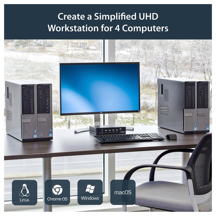 StarTech Comutador KVM de 4 Puertos DisplayPort con Hub USB 3.0 - 4K Ultra HD 30Hz 3840x2160p - Montaje en Rack