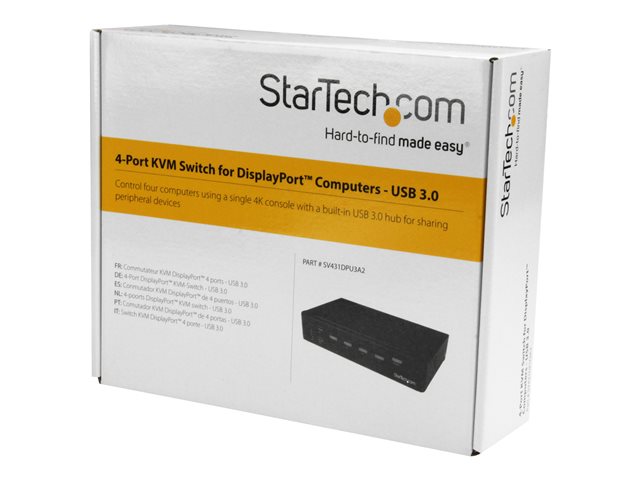 Startech.com Switch KVM SV431Dpu3A2 4 Puertos DisplayPort 4K con Hub USB 3.0