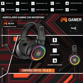 SAMI Auriculares Gamer con Luz LED Multicolor - Compatible con PC, PS4, Xbox One