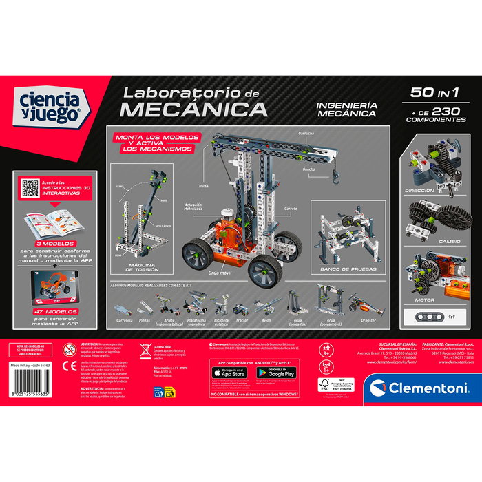 Clementoni Laboratorio de Mecánica 55563 Nuevo - Juego Educativo STEM con 250 Componentes para Construir +50 Modelos, Edad +8 Años Clementoni Laboratorio de Mecánica 55563 Nuevo - Juego Educativo STEM con 250 Componentes para Construir +50 Modelos, Edad +8 Años