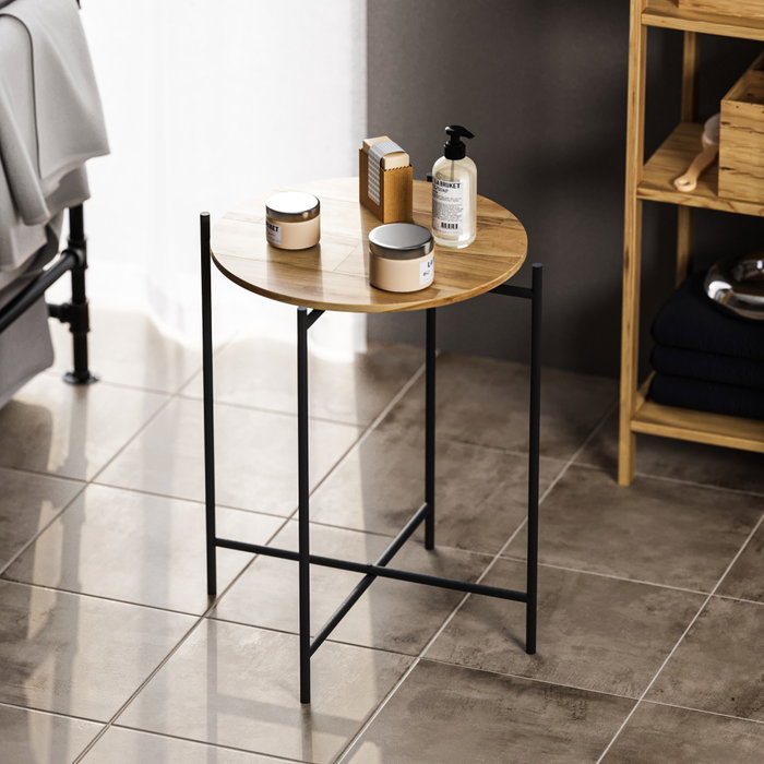Hanah Home SHB-004 Mesa de Centro de Madera y Metal, Negro y Natural, 46x56x46 cm