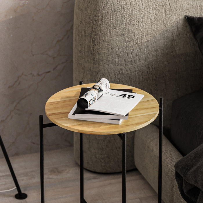 Hanah Home SHB-004 Mesa de Centro de Madera y Metal, Negro y Natural, 46x56x46 cm