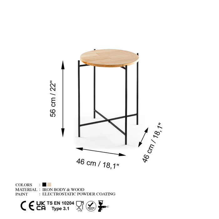 Hanah Home SHB-004 Mesa de Centro de Madera y Metal, Negro y Natural, 46x56x46 cm