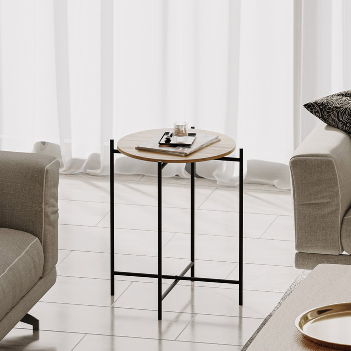 Hanah Home SHB-004 Mesa de Centro de Madera y Metal, Negro y Natural, 46x56x46 cm