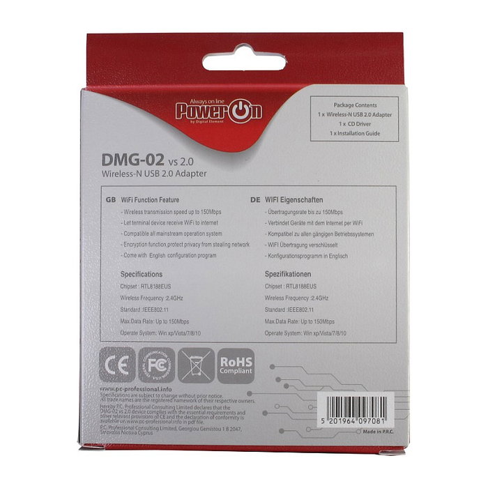 Inter-Tech DMG-02 Adaptador de red USB Nano WiFi 150 Mbit/s Blanco Inter-Tech DMG-02 Adaptador de red USB Nano WiFi 150 Mbit/s Blanco