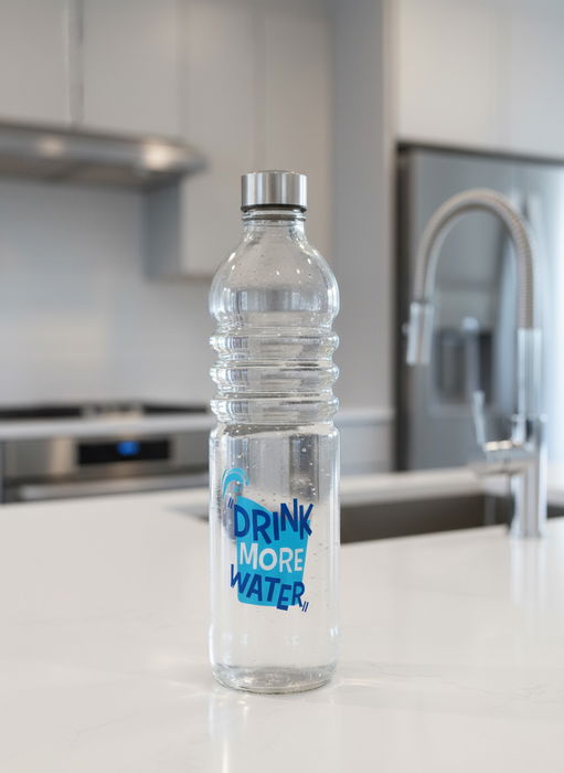 La Mediterran Botella Vidrio Decorada Tapa Acero 1250 ml 8x8x33.2 cm (12 Unidades)