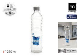 La Mediterran Botella Vidrio Decorada Tapa Acero 1250 ml 8x8x33.2 cm (12 Unidades)