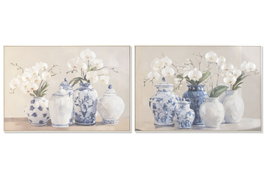 DKD Home Decor Cuadro de Lienzo PS 122,5x82,5x3,5 con Diseño de Jarrones y Orquídeas (2 unidades)