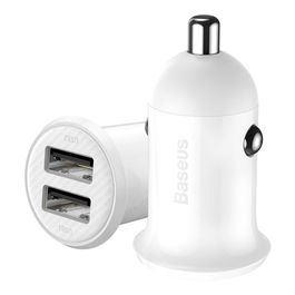 Baseus Cargador de Coche 24W 2 Puertos USB 2.4A+2.4A (4.8A) - Blanco
