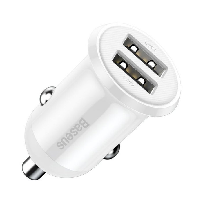 Baseus Cargador de Coche 24W 2 Puertos USB 2.4A+2.4A (4.8A) - Blanco