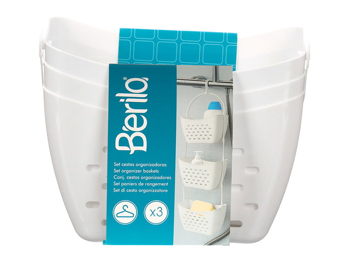 Berilo Set 3 Cesta Organizadora Baño Colgar Blanca Plástico PP 22x17x13 cm (Set de 12)