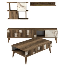 Hanah Home Conjunto Muebles Salón Madrid - White, Incluye Mueble TV, Armario, Estante y Mesa Centro, Diseño Moderno, Blanco y Nogal