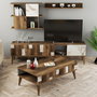 Hanah Home Conjunto Muebles Salón Madrid - White, Incluye Mueble TV, Armario, Estante y Mesa Centro, Diseño Moderno, Blanco y Nogal