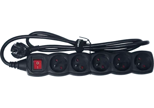 Algamlight Regleta 5 Enchufes con Interruptor General, Cable de Red Negro, 1.20m