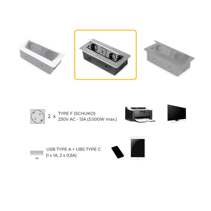 Emuca Multiconector para escritorio Atom 26 Lite Gris metalizado