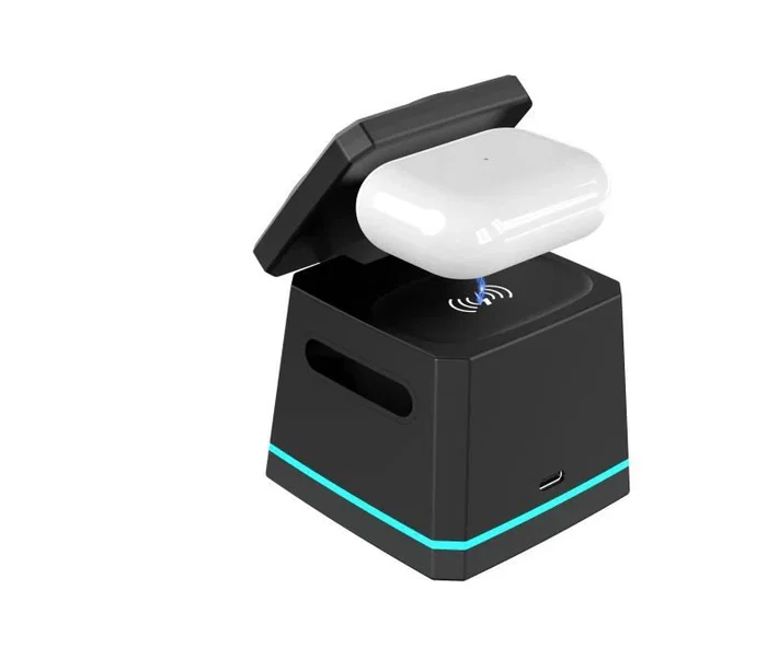 Energizer WCP307 Cargador Inalámbrico 15W 3 en 1 con Base, Compatible con MagSafe y Qi para Smartphone, Auriculares y Reloj - Carga Rápida, Negro