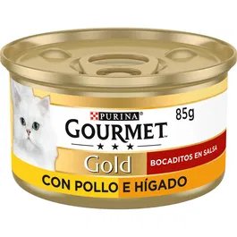 Purina Gourmet Gold Bocaditos en Salsa de Pollo e Hígado 24 Latas de 85g - Comida Húmeda para Gatos