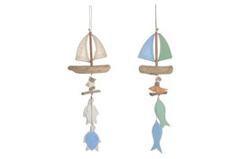 DKD Home Decor Decoración Colgante Albasia Azul y Blanco