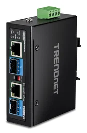 TRENDnet Convertidor de Fibra Media Gigabit Ethernet Modelo TI-BF22SFP, 2x RJ-45 y 2x SFP, PoE 90W, 10/100/1000 Mbps, Montaje en Rail DIN IP30, Negro